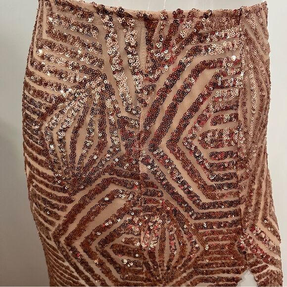 NWT Gianni Bini Rose Gold Sequin Front Slit Maxi Skirt - XS - Picture 8 of 10